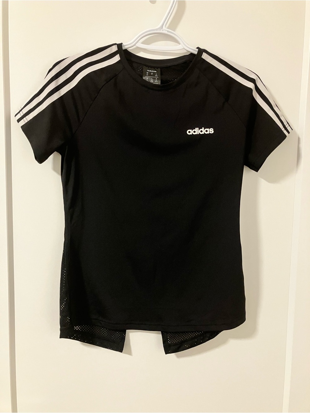 adidas Black Short Sleeve Tee with White Shoulder Stripes